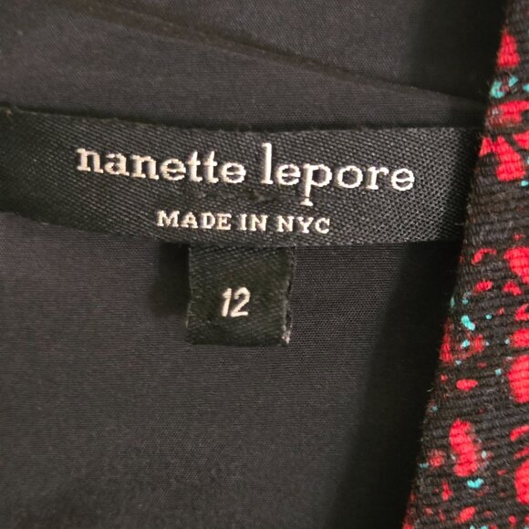 Nanette Lepore Red Black Tweed Leather Insert Sleeveless Sheath Dress Size 12 - Picture 6 of 7